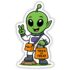 Alien Halloween Sticker – Green cartoon alien holding a trick-or-treat bag