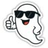 Cool ghost Halloween sticker – white ghost wearing sunglasses and giving a thumbs up