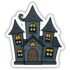 Haunted house Halloween sticker – spooky cartoon house with glowing eyes in the windows