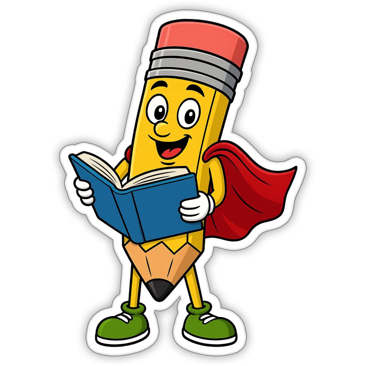 Pointy the Pencil Reading Book Lover Sticker