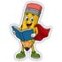 Pointy the Pencil flying with a book and cape – Reading Hero Tote Bag design for kids and teachers