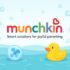 Munchkin brand header with colorful logo, rubber duck, and baby bath bubbles for Jungle Colony brand page.